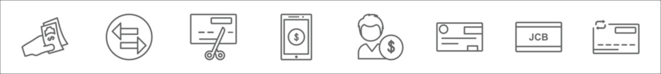 Poster - outline set of payment line icons. linear vector icons such as pay, transfer, cut card, mobile money