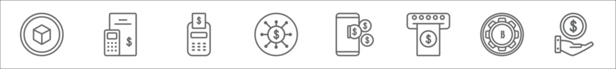 Poster - outline set of economyandfinance line icons. linear vector icons such as cryptocurrency, budget accounting, cash hine, node, fintech industry, withdraw, function, income