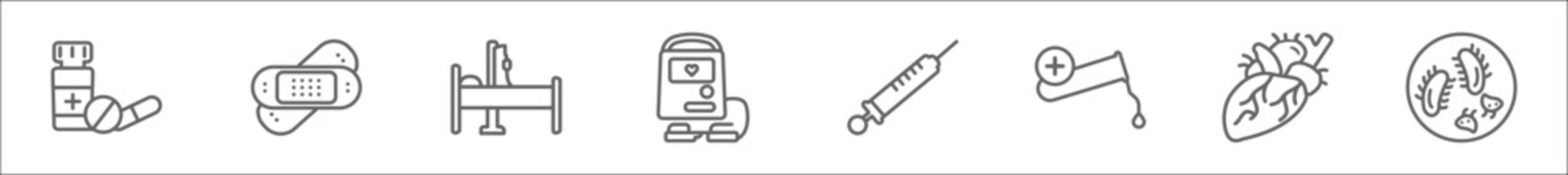 Poster - outline set of health and medical line icons. linear vector icons such as medicines, plaster, hospit