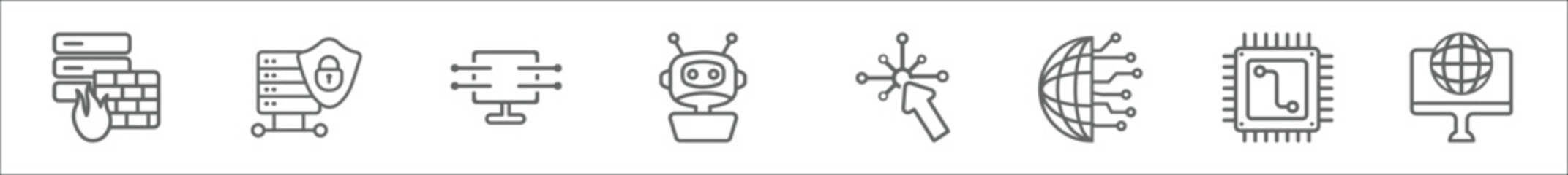 Poster - outline set of networking line icons. linear vector icons such as firewall, data locked, data stream