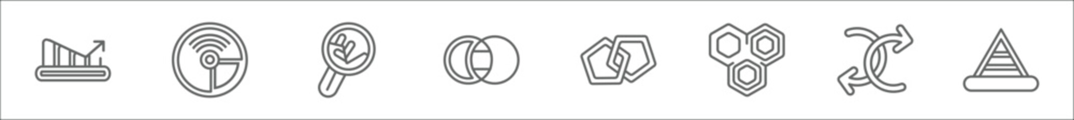 Poster - outline set of analytics line icons. linear vector icons such as arrows, sweep, infographic, venn diagram, interlocking, hexagon, loop, pyramid chart