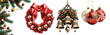 Adornos y ornamentos de Navidad sobre fondo transparente. Objetos y elementos navideños.