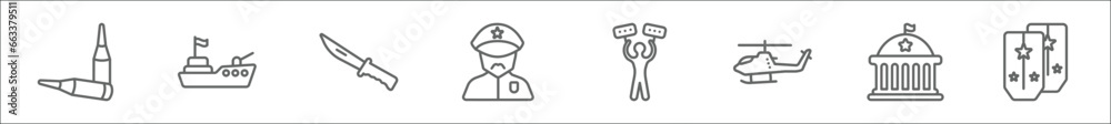 outline set of army and war line icons. linear vector icons such as two ...
