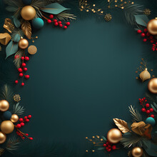 Christmas Ans New Year Seasonal Social Media Background Design In Square With Blank Space For Text. Template For Holiday Commercial Promotion Post.