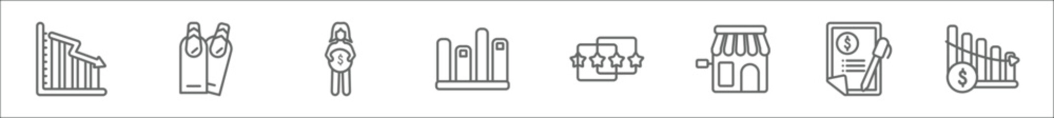 Poster - outline set of business line icons. linear vector icons such as down graphic of business stats, nail