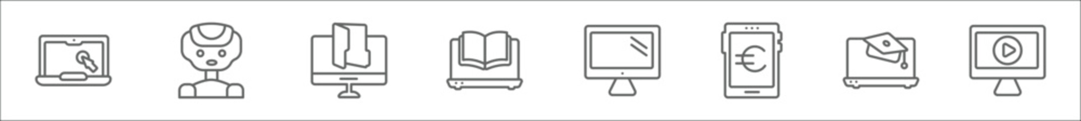 Poster - outline set of computer line icons. linear vector icons such as notebook and mouse cursor, robotics,