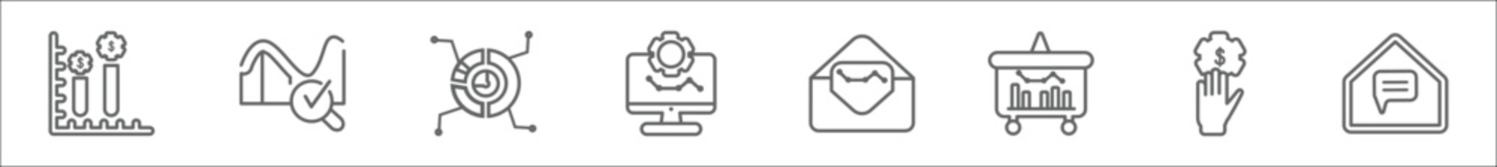 Poster - outline set of business line icons. linear vector icons such as production, search analytics, data a