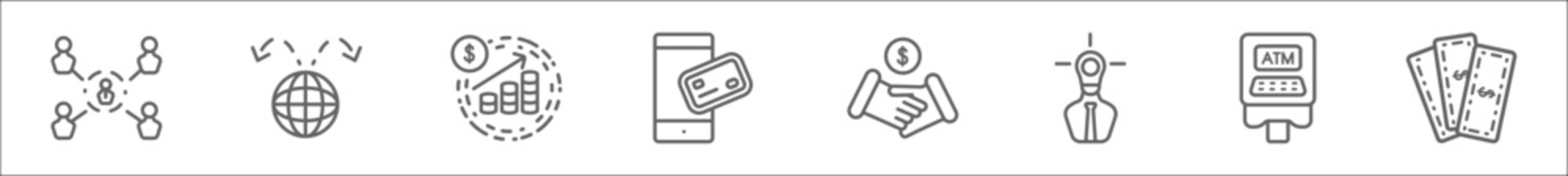 Poster - outline set of digital economy line icons. linear vector icons such as organization, distribution, profits, payment method, deal, idea, atm hine, money
