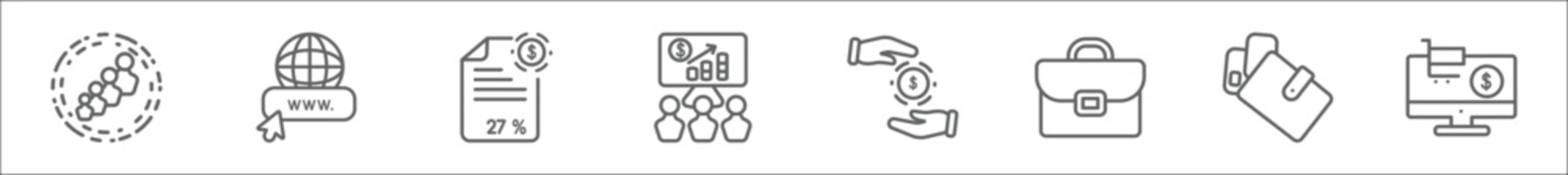 Poster - outline set of digital economy line icons. linear vector icons such as population, internet, bill, presentation, savings, briefcase, wallet, market