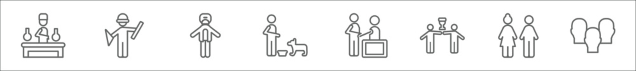 Poster - outline set of people line icons. linear vector icons such as chemist working, architech working, pr