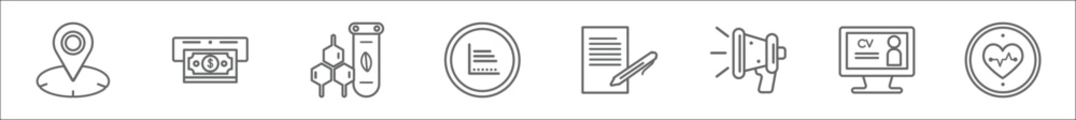 Poster - outline set of general line icons. linear vector icons such as coordinate, atm cash, bio technology,