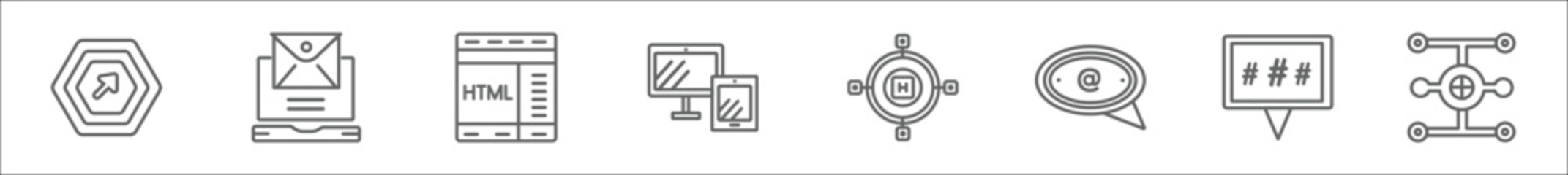 Poster - outline set of technology line icons. linear vector icons such as call to action, email marketing, s