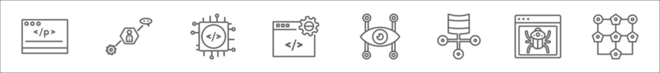 Poster - outline set of technology line icons. linear vector icons such as self-closing tag, user-generated c