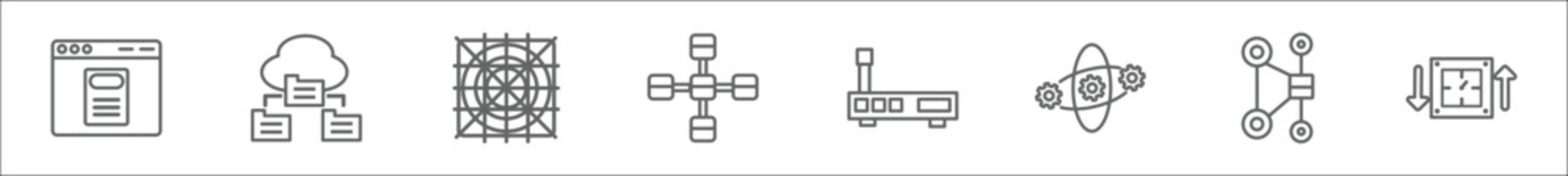 Poster - outline set of technology line icons. linear vector icons such as declarations, sitemaps, grid syste