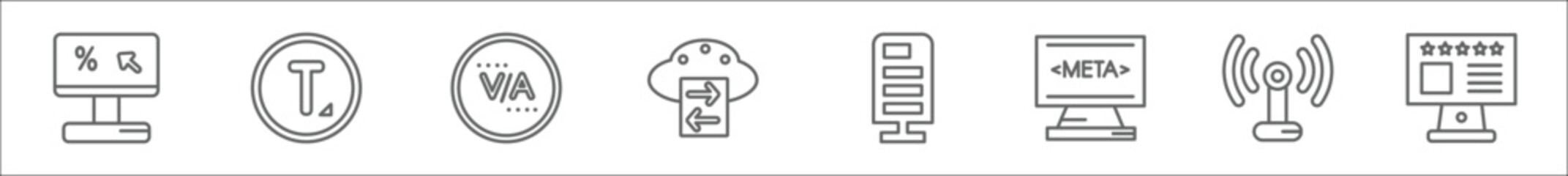 Poster - outline set of technology line icons. linear vector icons such as click through rate, text editor, k