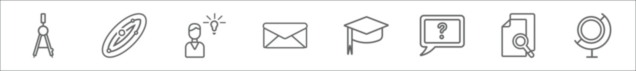 Wall Mural - outline set of education line icons. linear vector icons such as draw with compass, solar system, ha