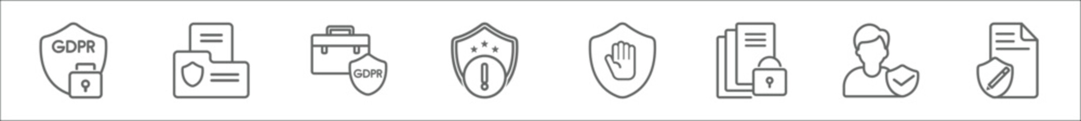 Poster - outline set of gdpr line icons. linear vector icons such as protection, document, portfolio, alert, 