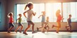 Motion blur of kids exercising in fitness studio, concept of Dynamic movement