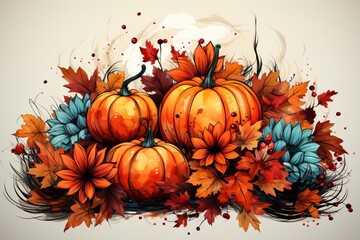 Wall Mural - autumn background with pumpkin