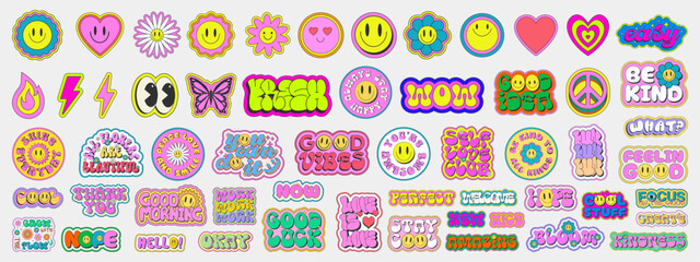 Canvas Print - Pop Art Sticker Pack. Collections Of Cute Emoji Smile Badges. Set Of Cool Trendy Patches.