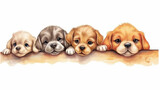 Fototapeta Dziecięca - a group of cute watercolor puppies on a white background.