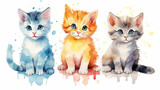 Fototapeta Dziecięca - multicolored watercolor cats on a white background isolated.  AI