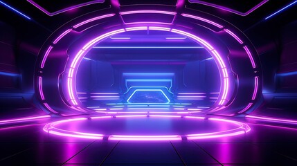 Wall Mural - Abstract neon background, light tunnel. Generation AI