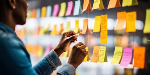 Poster - Close-Up of Woman’s Hand Penning Ideas During Office Brainstorming Session