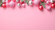  A Pink Christmas Background With Ornaments And Fir Branches On A Pink Background.  Generative Ai