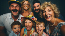 Aunts,  uncles,  and kids enjoying a photo booth