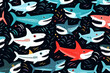 Sharks quirky doodle pattern, wallpaper, background, cartoon, vector, whimsical Illustration