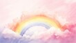  a painting of a rainbow in the clouds with a pink sky.  generative ai