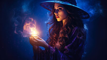 Beautiful Witch Casting A Spell On Mysterious Night