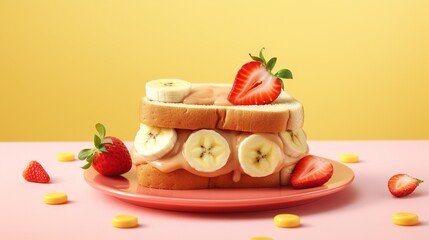 Wall Mural -  a cake with sliced bananas and sliced strawberries on top.  generative ai