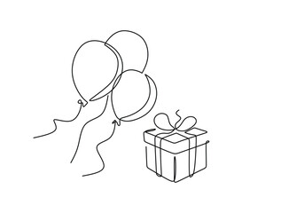 Wall Mural - Continuous line drawing of Ballons and gift boxes