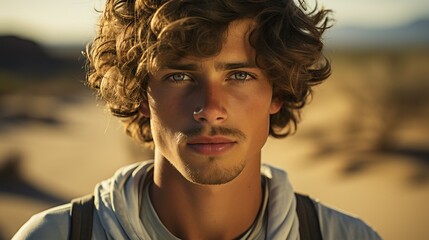 Wall Mural - Man with Curly Hair on the Beach