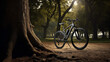 A bicycle leaning against a tree