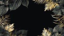  A Black Background With Gold Leaves And A Black Background With Gold Leaves.  Generative Ai