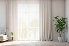 White Room With Window And Curtains