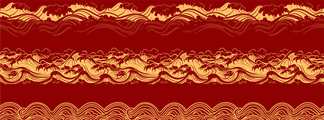 Wall Mural - set of chinese wave element. asian border isolated on a red background. eps 10