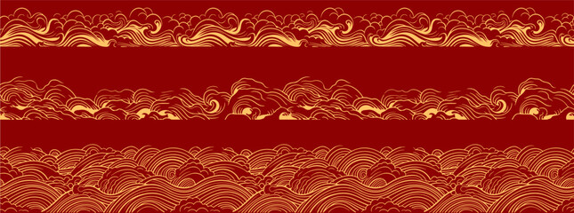Wall Mural - set of chinese wave element. asian border isolated on a red background. eps 10