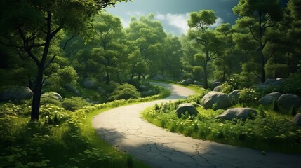 Wall Mural - Winding Road Leading into a Forest