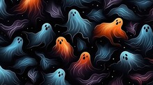  A Group Of Ghost Like Objects In The Night Sky With Stars And Clouds In The Background, All In Orange, Blue, And Black.  Generative Ai