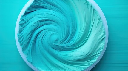 Poster -  a blue swirl in a white bowl on a blue background with a white border around it and a blue background with a white border around it.  generative ai