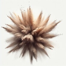 Brown Dust Explosion Isolated On A White Background. Natures 4 Elements Of Nature Earth. Fantasy Explosion. 