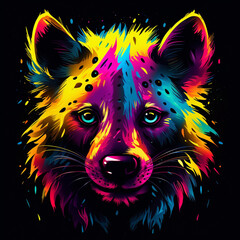 Wall Mural - Hyena. Abstract, neon, multi-colored portrait of a hyena on a dark background. Generative AI