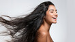 © Thumbs - closeup photo portrait of a beautiful young asian indian female model woman shaking her beautiful hair in motion, generative ai