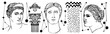 Ilustración hecha con linea gestual, realizadas con pincel. Torsos de estatuas de la epoca griega y romana. Dibujo hecho a mano