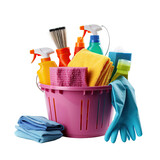 Fototapeta Do pokoju - Productos de limpieza aislados sobre fondo transparente. Servicios de limpieza y mantenimiento.