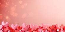 Gradient Pink Background Adorned With A Row Of Varying-sized Hearts At The Bottom And Sparkles With Bokeh Effects At The Top.